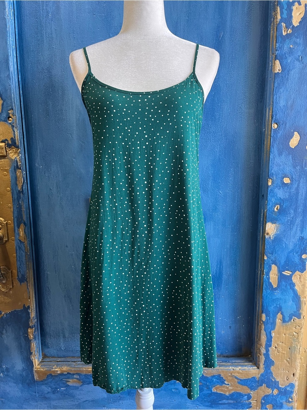 Asics Emerald Green Polka Dot Spaghetti Strap Mini Dress